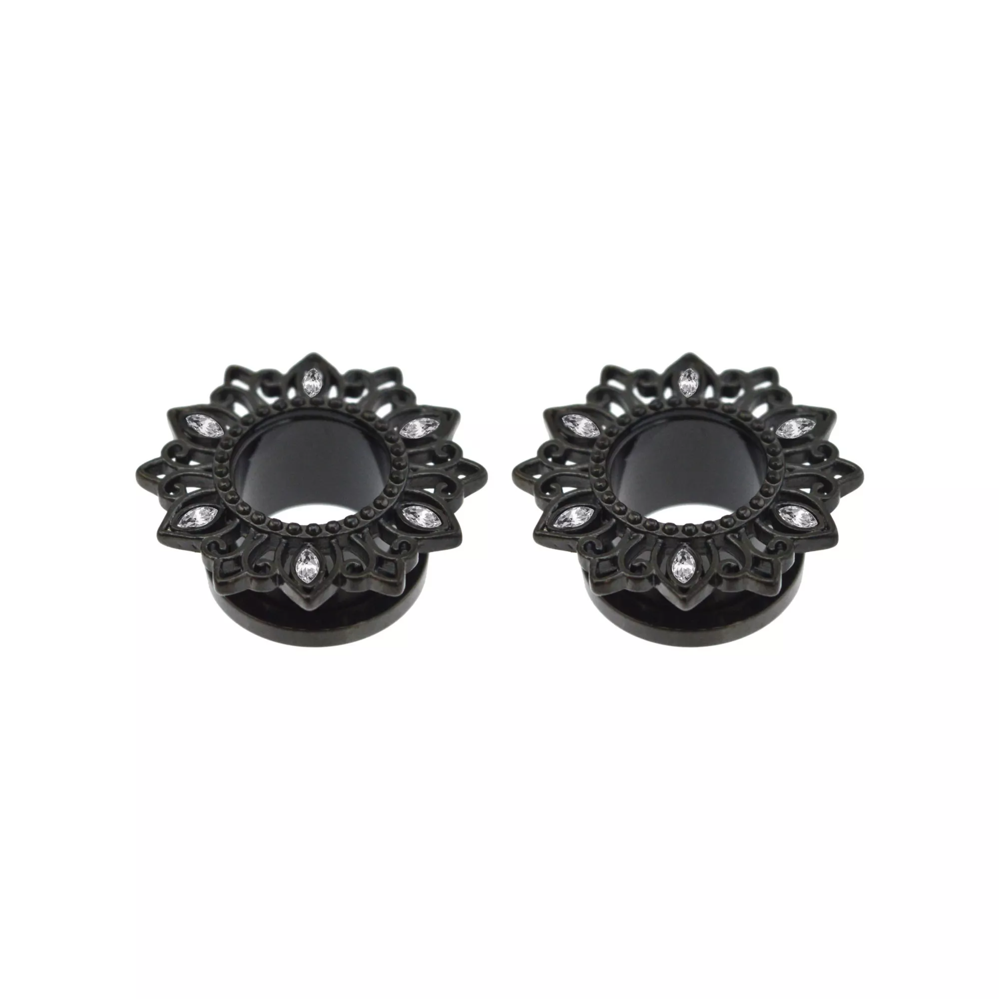 CZ Black Flower Screw Fit Tunnels at Spencer's