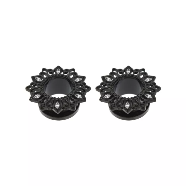 CZ Black Flower Screw Fit Tunnels at Spencer's