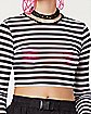 Black and White Striped Mesh Crop Top