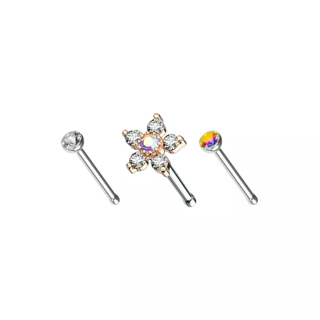Multi-Pack CZ Flower Bone Nose Rings 3 Pack - 20 Gauge at Spencer's