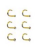 Multi-Pack CZ Goldplated Screw Nose Rings 6 Pack - 20 Gauge