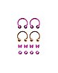 Multi-Pack Rosegold and Purple Bows Horseshoe Rings 2 Pair with Extra Balls - 16 Gauge