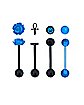 Multi-Pack Rose, Ankh, Clear Stone and Blue Barbells 4 Pack - 14 Gauge