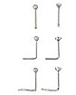 Multi-Pack CZ Titanium, Nose Pin L-Bend and Screw Nose Ring 6 Pack - 20 Gauge