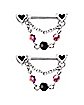 Heart Black and Purple Chain Dangle Nipple Barbells - 14 Gauge