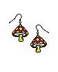 Red and Yellow Mushroom Dangle Earrings - 18 Gauge