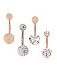 Multi-Pack CZ Heart and Star Belly Rings 4 Pack - 14 Gauge