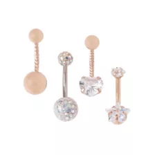 Multi-Pack CZ Heart and Star Belly Rings 4 Pack - 14 Gauge at Spencer's