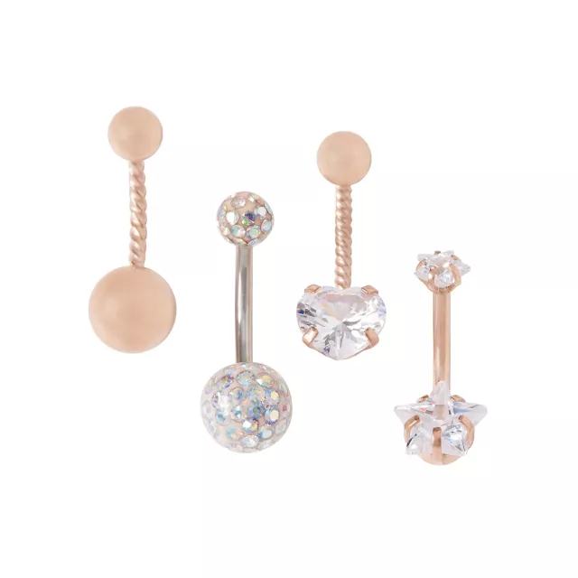 Multi-Pack CZ Heart and Star Belly Rings 4 Pack - 14 Gauge at Spencer's