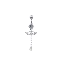 CZ Angel Wings Dangle Belly Ring - 14 Gauge at Spencer's