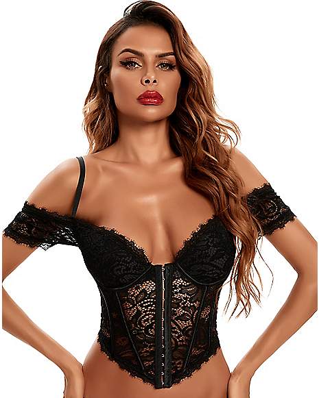 Black Lace Bustier with Sleeves