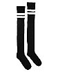 Dual Athletic Stripe Over The Knee Socks - Black and White