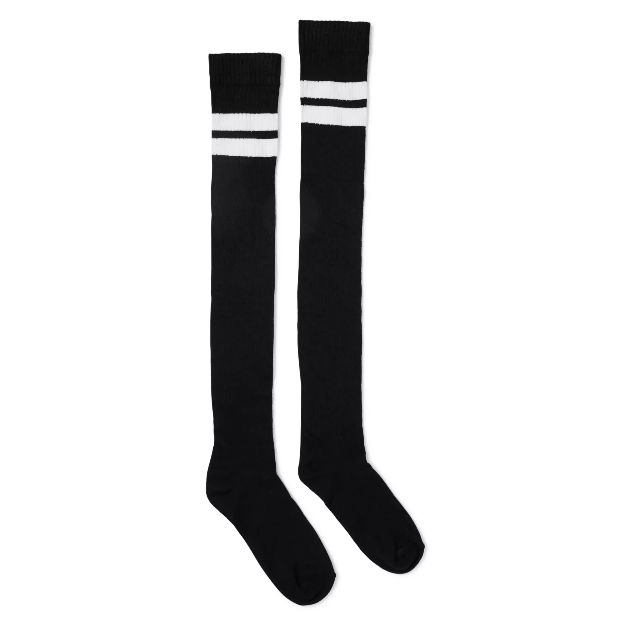 Dual Athletic Stripe Over The Knee Socks - Black and White at Spencer's