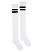 Dual Athletic Stripe Over The Knee Socks - White and Black