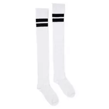 Dual Athletic Stripe Over The Knee Socks - White and Black at Spencer's