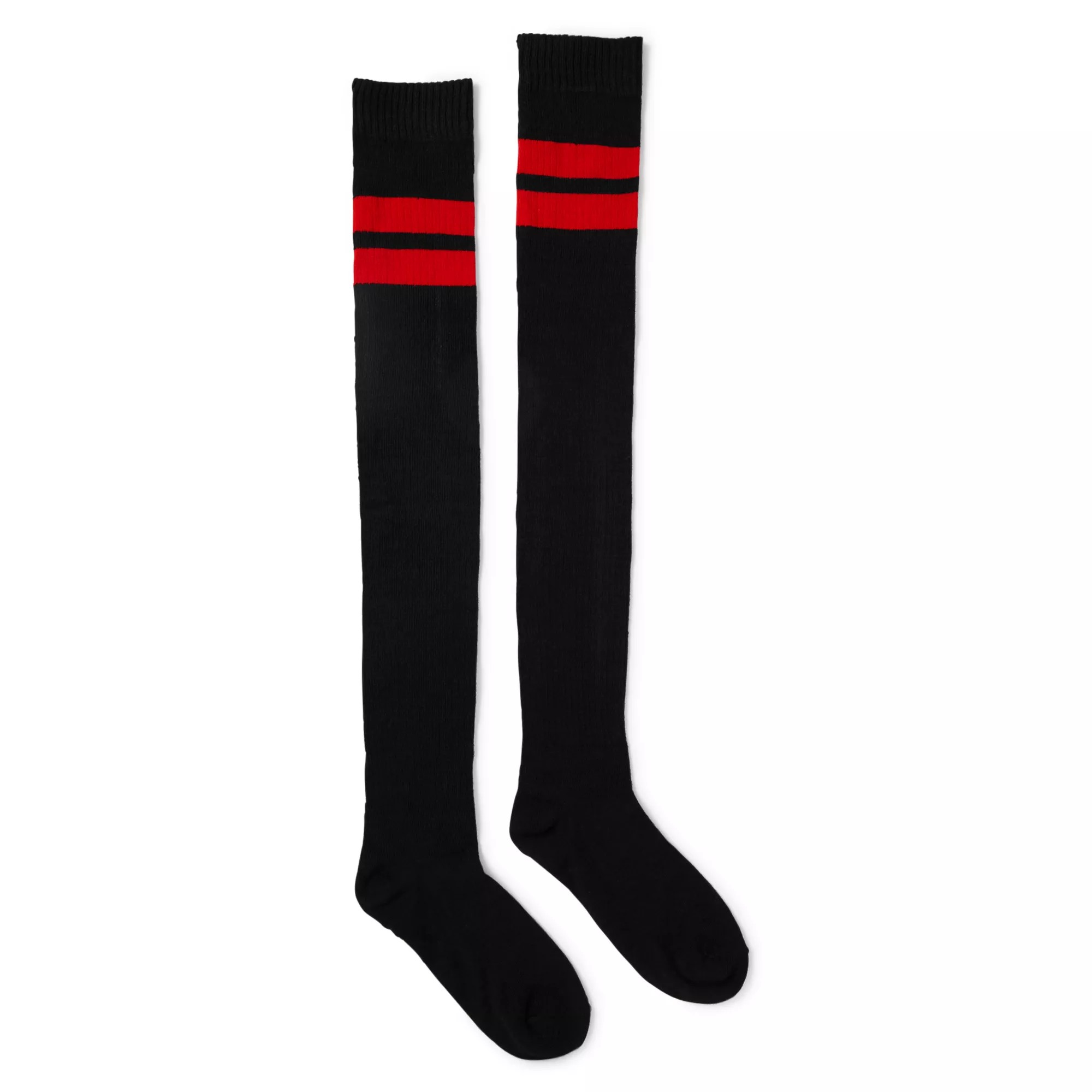 Athletic Stripe Over The Knee Socks - Black and Red at Spencer's