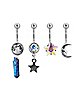 Multi-Pack CZ Moon and Stars Belly Rings 4 Pack - 14 Gauge