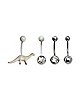 Multi-Pack Iridescent Dinosaur and CZ Belly Rings 4 Pack  14 Gauge