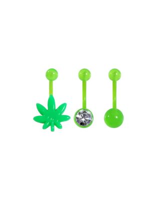 Multi Pack Glow in the Dark CZ Weed Leaf Belly Rings 3 Pack 14