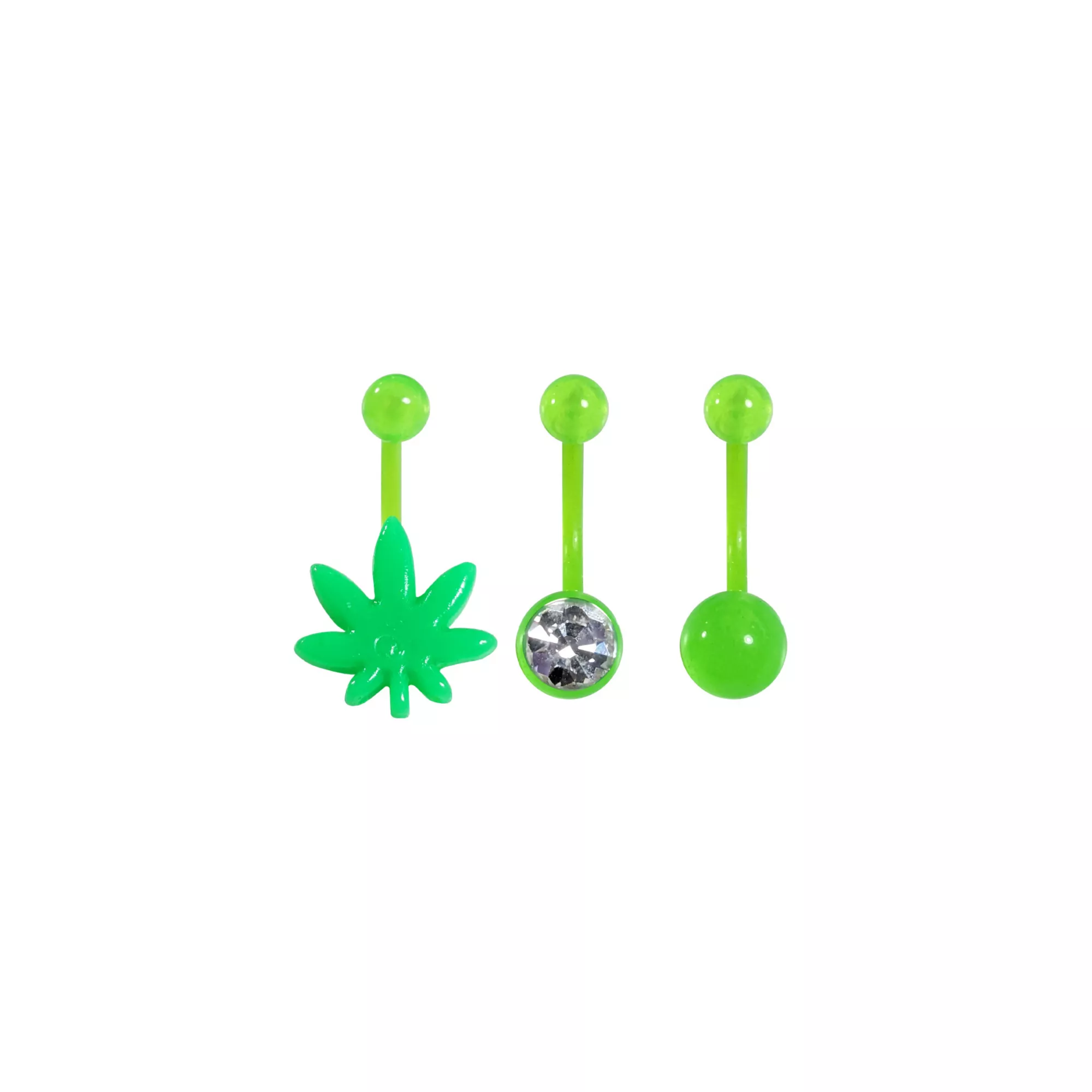 Multi-Pack Glow in the Dark CZ Weed Leaf Belly Rings 3 Pack - 14 Gauge at Spencer's