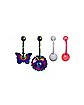 Multi-Pack Rainbow Butterfly and Flower Belly Rings 4 Pack - 14 Gauge