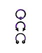 Multi-Pack Purple Ombre Horseshoe Rings 3 Pack - 16 Gauge