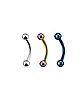 Multi-Pack Silvertone Rainbow and Blue Curved Barbells 3 Pack - 16 Gauge