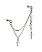 Chain Cross Dangle Double Cartilage Barbell - 18 Gauge