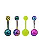 Multi-Pack Yellow Blue Green Purple Ombre Belly Rings 4 Pack - 14 Gauge