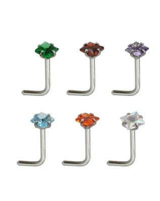 Multi-Pack Colored CZ L-Bend Nose Rings 6 Pack - 20 Gauge