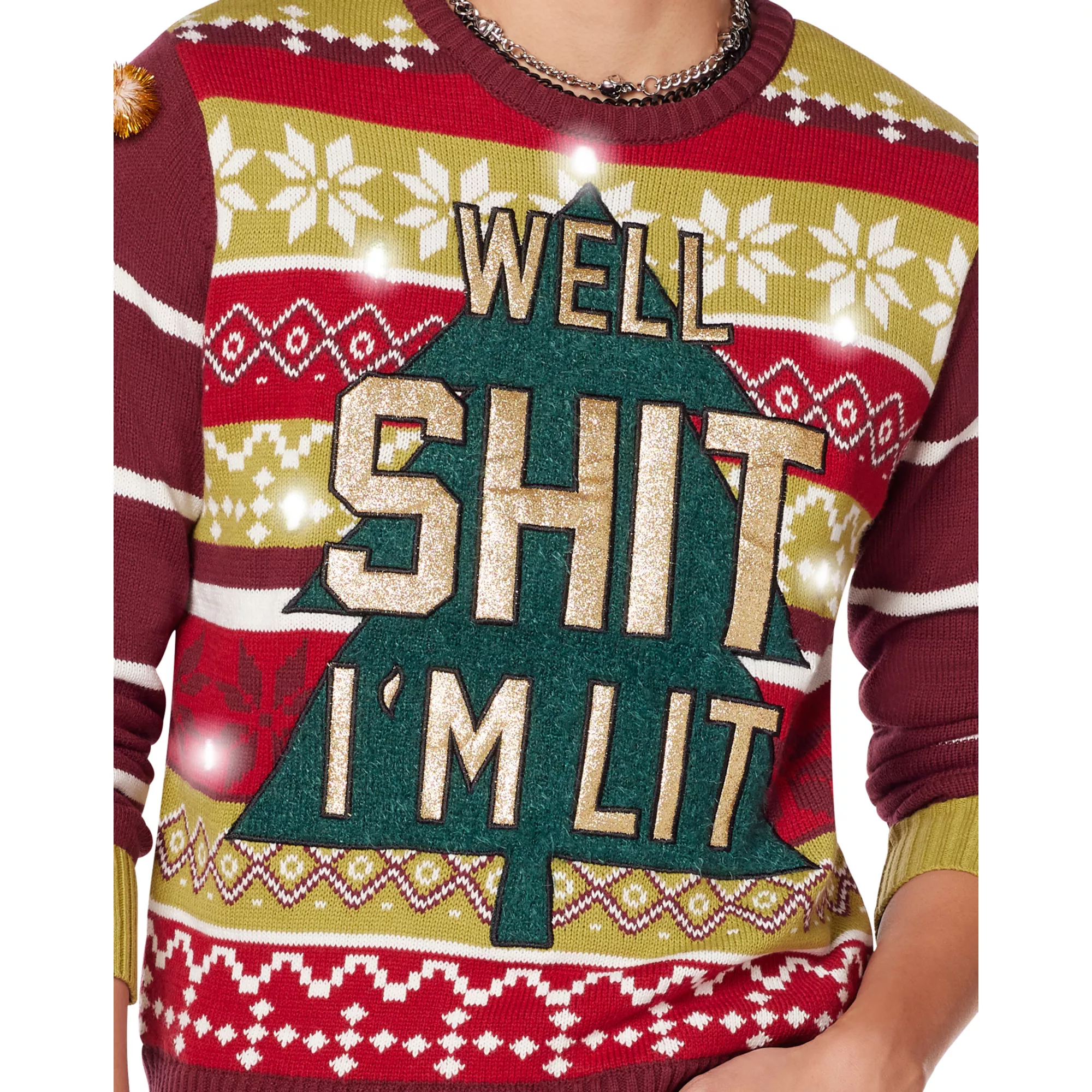 Light-Up Well Shit I'm Lit Ugly Christmas Sweater
