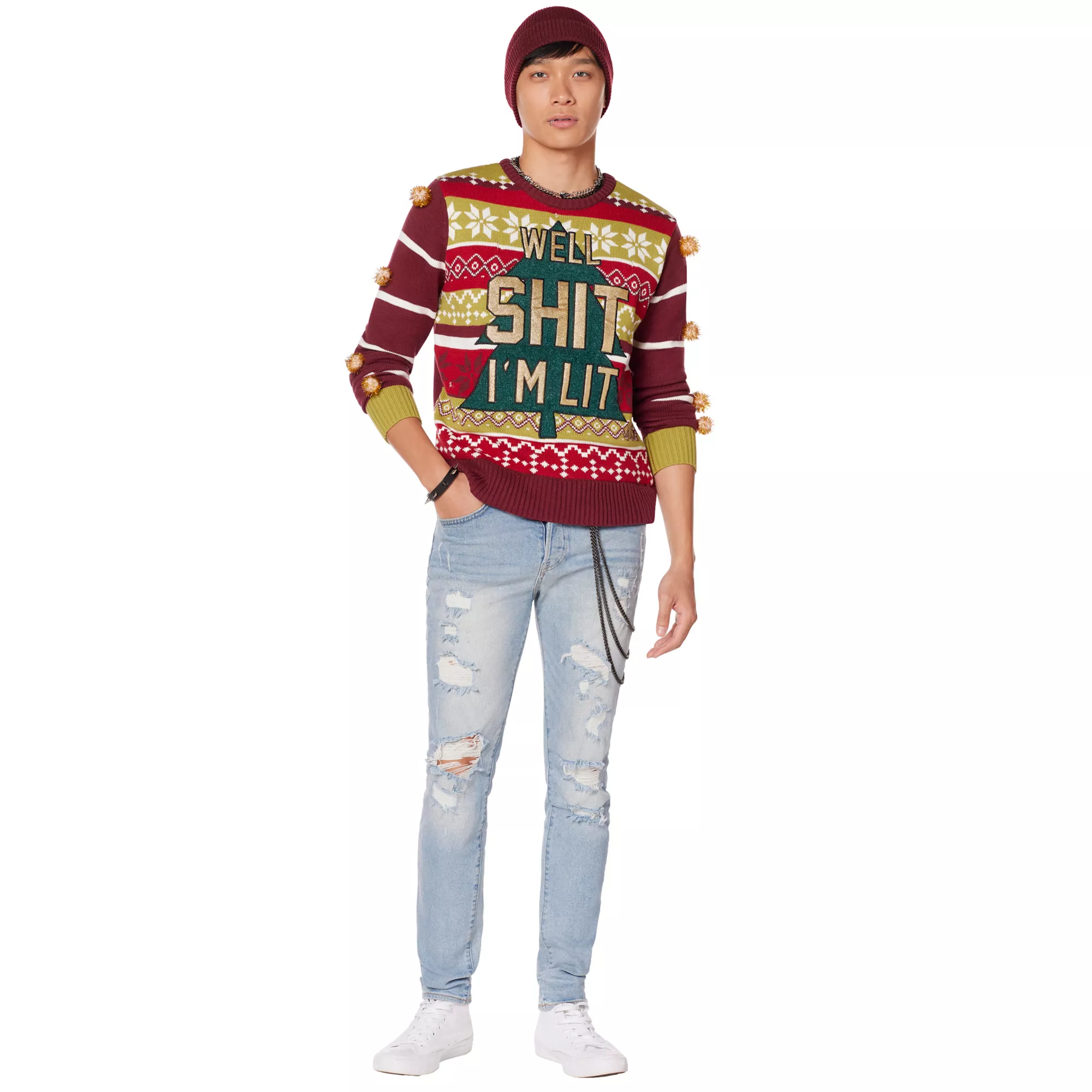 Light-Up Well Shit I'm Lit Ugly Christmas Sweater