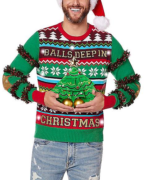 Light Up Snowballs Deep Ugly Christmas Sweater 