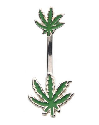 Glow in the Dark Green Weed Leaf Belly Ring 14 Gauge Spencer s