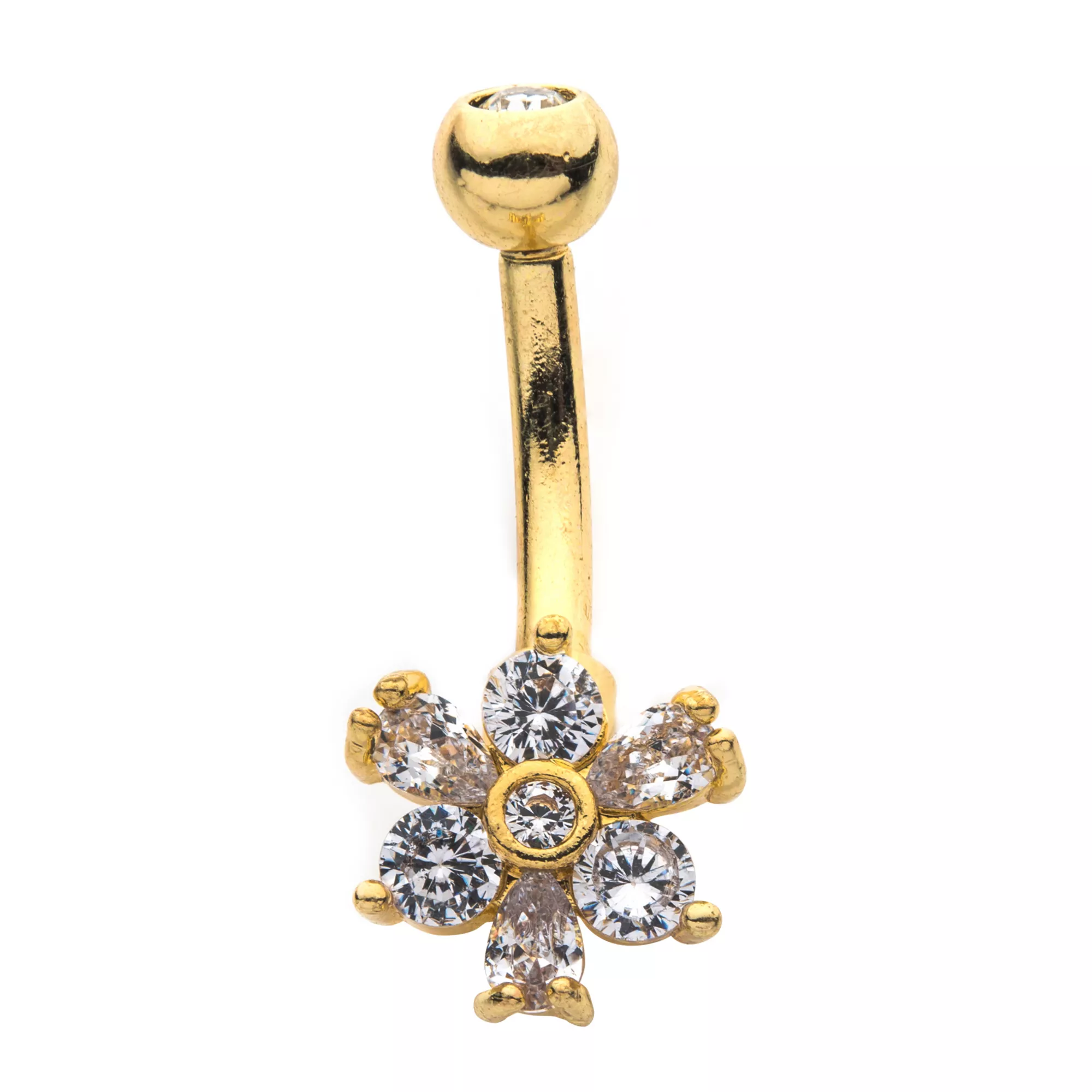 CZ Goldplated Flower Belly Ring - 14 Gauge at Spencer's