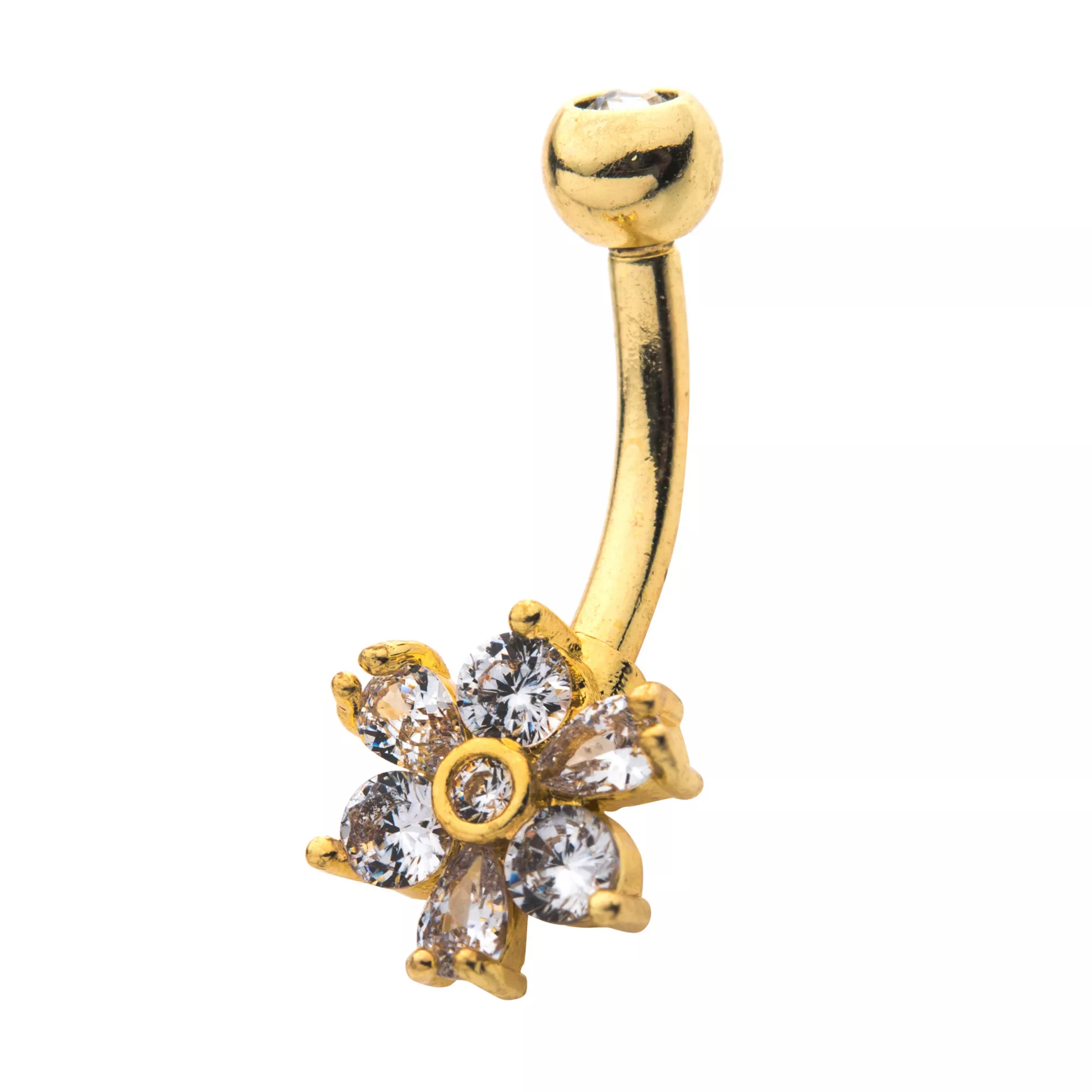 CZ Goldplated Flower Belly Ring - 14 Gauge at Spencer's