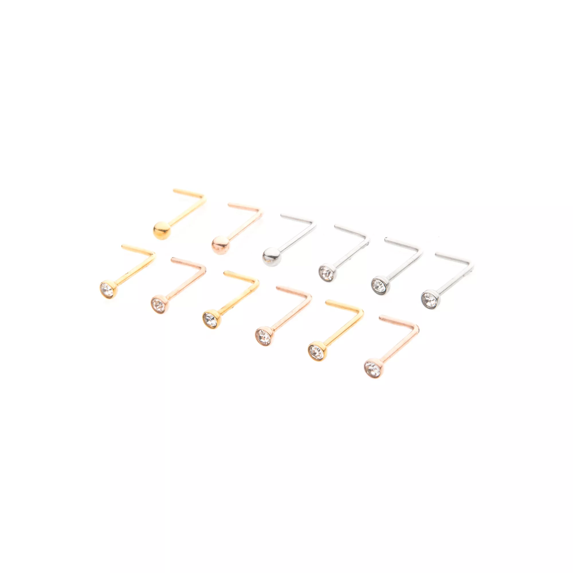 Multi-Pack CZ L-Bend Nose Rings 12 Pack - 20 Gauge at Spencer's