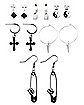 Multi-Pack Assorted Cross Skull Lock Stud and Dangle Earrings - 9 Pack