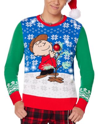 Light-Up Charlie Brown Tree Ugly Christmas Sweater - Peanuts