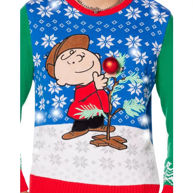 Light Up Charlie Brown Tree Ugly Christmas Sweater Peanuts Large by Spencer s