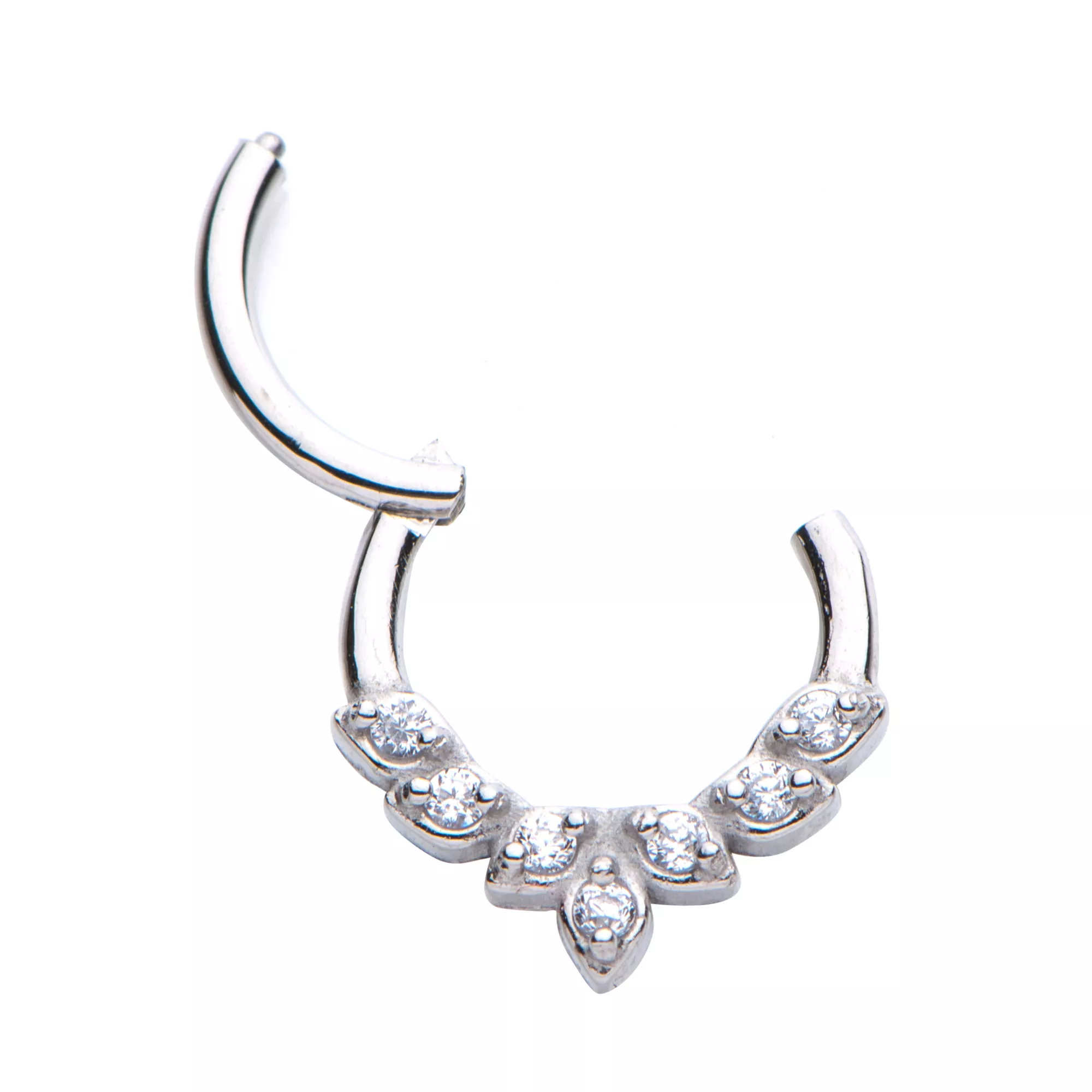 CZ Silvertone Leaf Hinged Septum Ring at Spencer's