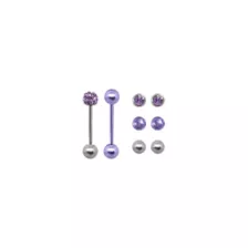 Multi-Pack CZ Purple Barbells with Extra Balls - 14 Gauge at Spencer's