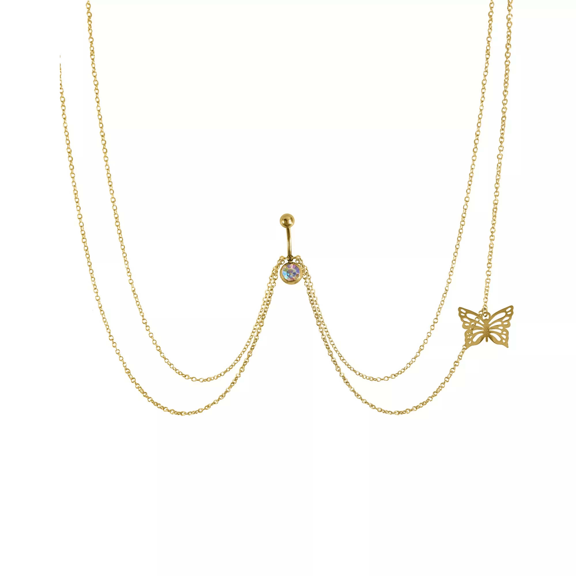 CZ Butterfly Chain Belly Ring - 14 Gauge at Spencer's