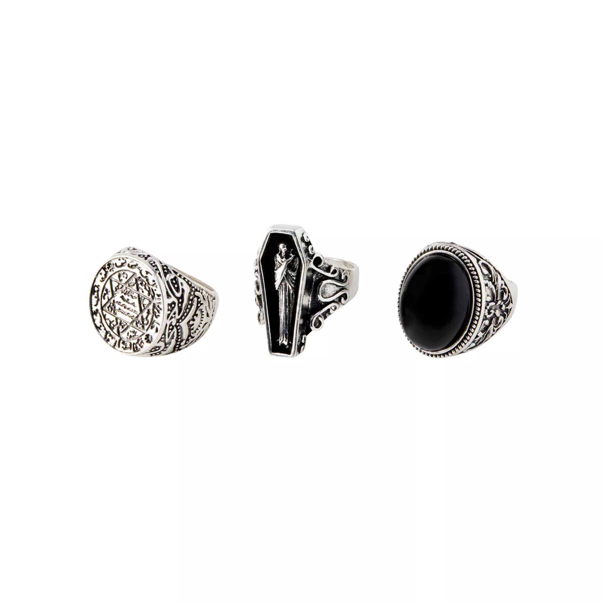 Multi-Pack Coffin Signet and Gem Rings - 3 Pack