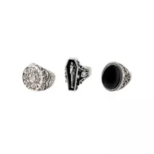Multi-Pack Coffin Signet and Gem Rings - 3 Pack at Spencer's