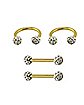 Multi-Pack CZ Goldtone Titanium Nipple Barbells and Horseshoe Rings 2 Pair - 14 Gauge