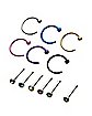 Multi-Pack Colored Hoop Nose Rings and CZ Bone Nose Rings 12 Pack - 20 Gauge