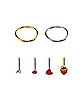 Multi-Pack Red and Gold Strawberry Bone Nose Rings and Hoop Nose Rings 6 Pack - 18 Gauge