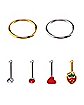 Multi-Pack Goldtone CZ Strawberry Nose Pins and Hoop Nose Rings 6 Pack - 20 Gauge