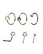 Multi-Pack Square CZ Nose Hoops and Nose Pins 6 Pack - 22 Gauge